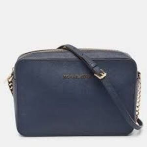 Michael Kors Jet Set Crossbody Bag Blue Saffiano Leather Classic Chain Accent
